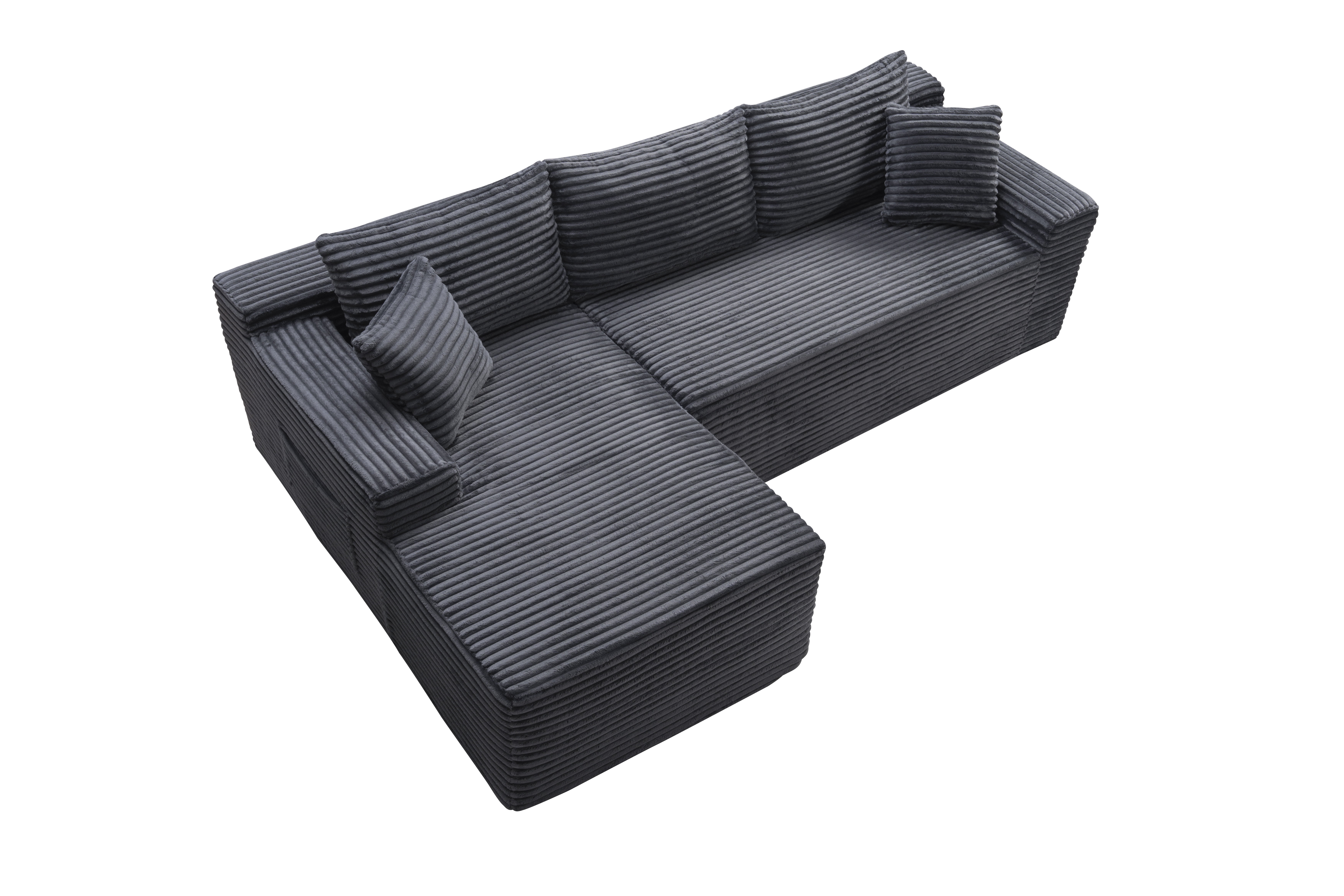 Leumius 94.5 Inch Modular Sectional Couches for Living Room,Modern Upholstered Deep Seat Cloud Couch,Corduroy L-Shape Sofas Couches,No Assembly Required,Gray-Left Facing Chaise