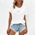thumbnail image 2 of Wensltd Women Pullover Tops Solid Color Button Round Neck Plus Size Short Sleeve Blouses Soft Comfortable White, 2 of 5