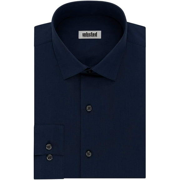 Kenneth Cole Unlisted Mens Dress Shirt Big and Tall Solid 20 Neck 34-35 Sleeve Medium Blue