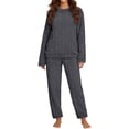 thumbnail image 2 of LEKWK Pajama Sets for Women 2 Piece Textured Fleece Cozy Fuzzy Long Sleeve Crewneck Top and Pants Fall Winter Warm Home Lounge Sleepwear, 2 of 6