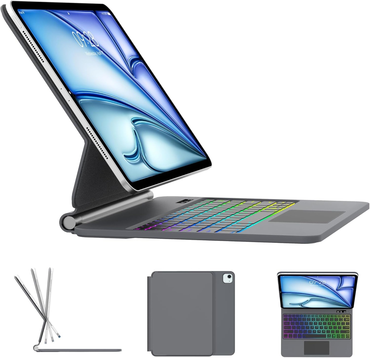 Clavier Sans Fil Transparent Rétroéclairé Avec étui Et Trackpad Pour IPad Air 13 (M3/M2) Et IPad Pro 12,9" - Support 360°