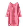 thumbnail image 5 of Htigea Lightweight Cardigans for Women Oversized Bohemian Linen Long Shirts Open Front Button Down Blouses Top Hot Pink L, 5 of 5