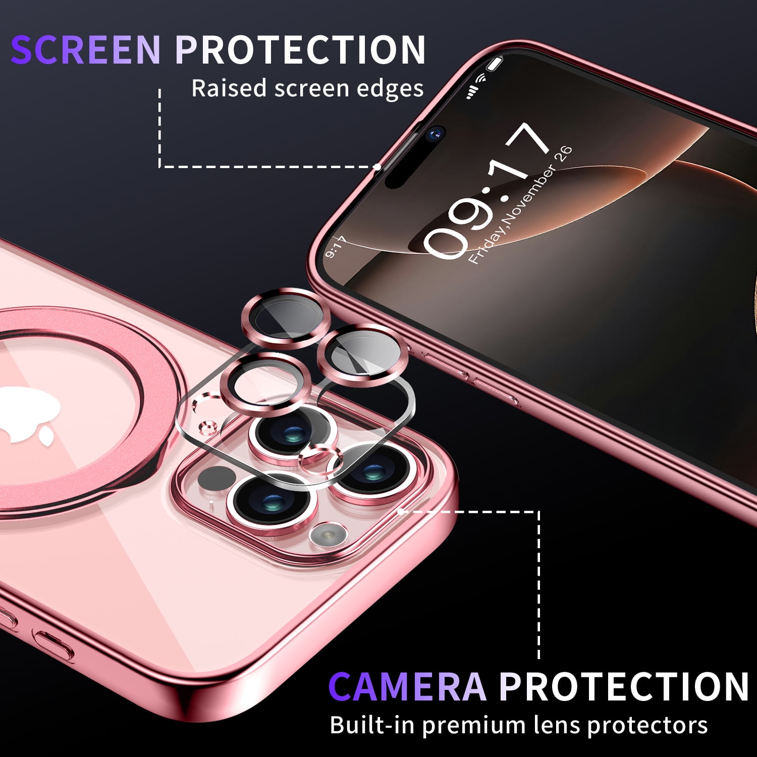 JETeacka Magnetic for iPhone 16 Pro Case with Invisible Kickstand, MagSafe Compatible Camera Protection Shockproof Not Yellowing Slim Soft Cover, Pink