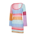 thumbnail image 3 of Qmyliery Women Mini Bodycon Dress Cutout Knitted Contrast Color Stripe Long Sleeve Dress Spring Party Club Wrapped Hip Dress, 3 of 9
