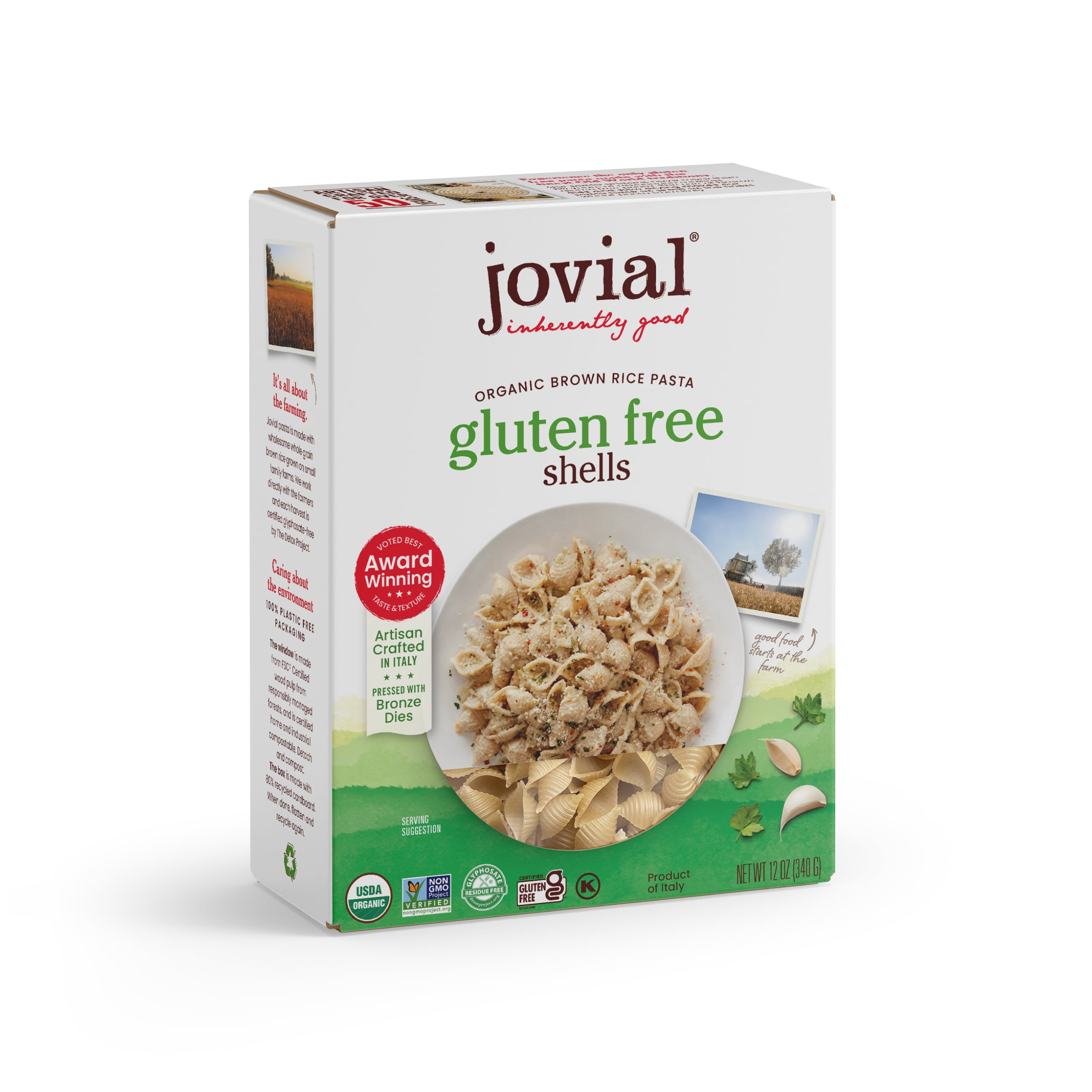(4 pack) Jovial 100% Organic Gluten-Free Brown Rice Shells Pasta, 12 oz