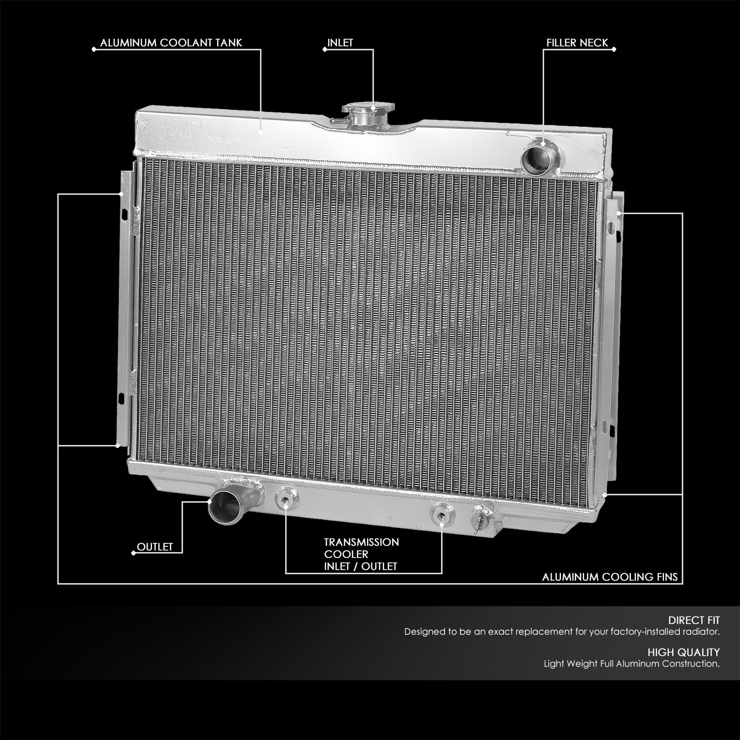 DNA Motoring For 67-70 Mustang/Torino/Fairlane V8 3-row Full Aluminum Core Racing Radiator