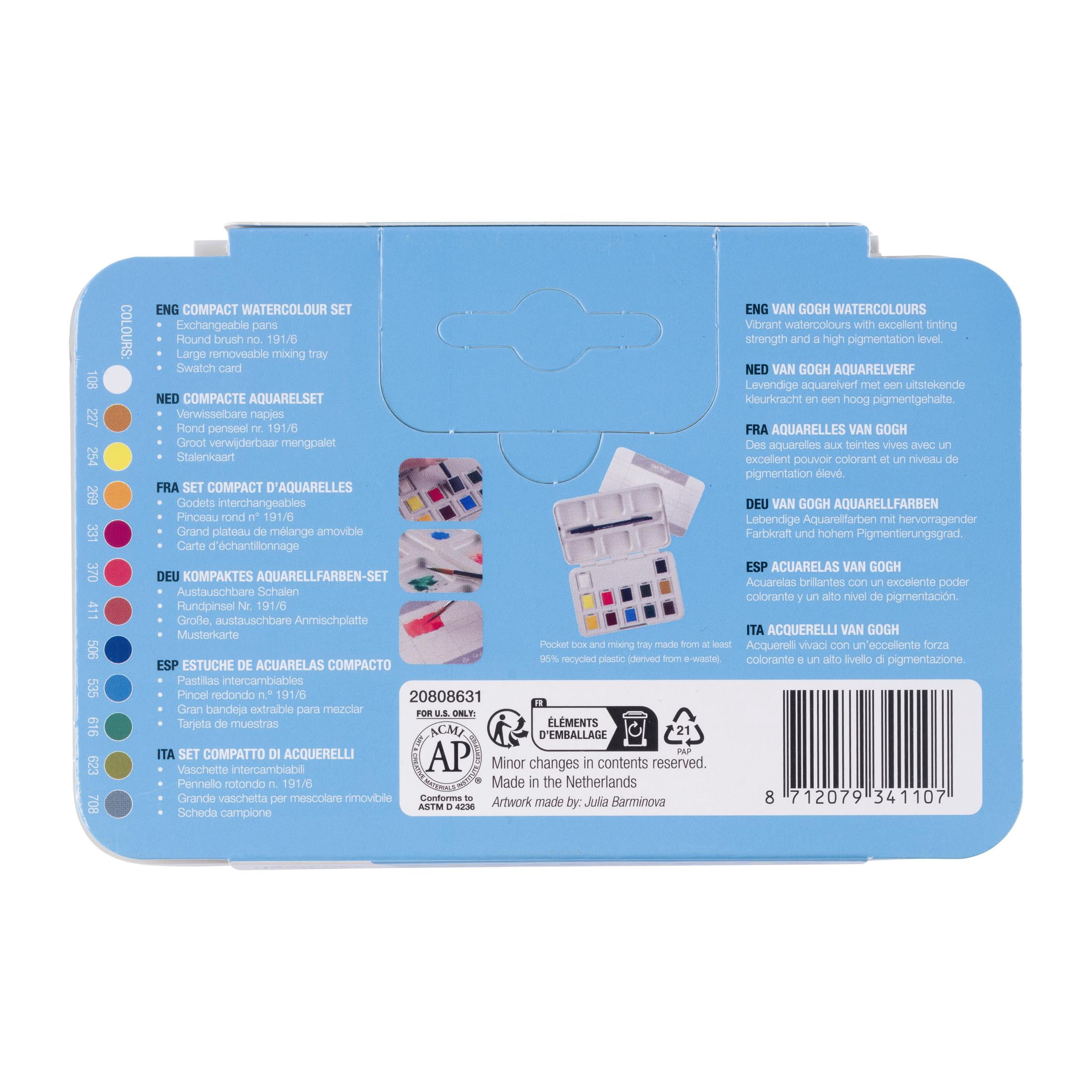 Van Gogh Watercolor Paint Set, Plastic Pocketbox, 12-Half Pan General Selection