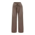 thumbnail image 3 of Clearance!BKQCNKM Linen Pants Women, Women Beach Fashion, Flowy Pants for Women, Linen Wide Leg Pants Casual Loose High Waist Beach Haren Pants Pockets, Baggy Pants, Coffee 3XL, 3 of 5