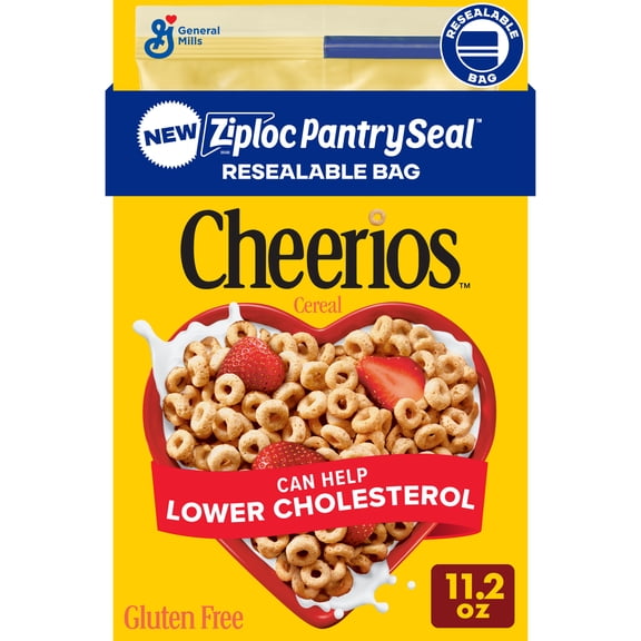 Cheerios Heart-Healthy Breakfast Cereal, Resealable Bag with Ziploc PantrySeal - 11.2 oz