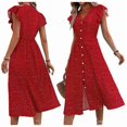 thumbnail image 2 of Elegant Summer Dresses for Women: Casual Boho Floral Midi Dress with V-Neck and Button Down Design Red L, 2 of 7
