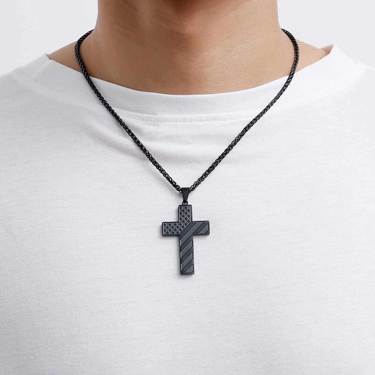 APSVO Cross Necklace Stainless Steel American Flag Pendant photo 2