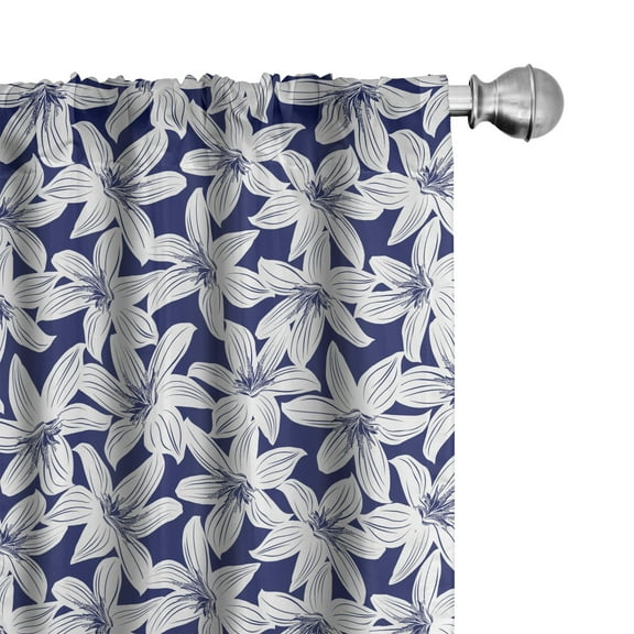 Ambesonne Hawaiian Curtains, Hibiscus Flower Petals, Pair of 28"x84", White Dark Blue
