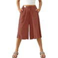 thumbnail image 4 of cocolona Womens Casual Loose High Waist Linen Pants Elastic Waist Straight Wide Leg Cropped Lounge Pants with Pockets, 4 of 5