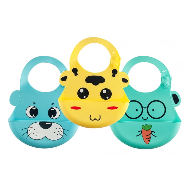 Baberos de Silicón Papubaby Animales Niño Jirafa 3 Piezas
