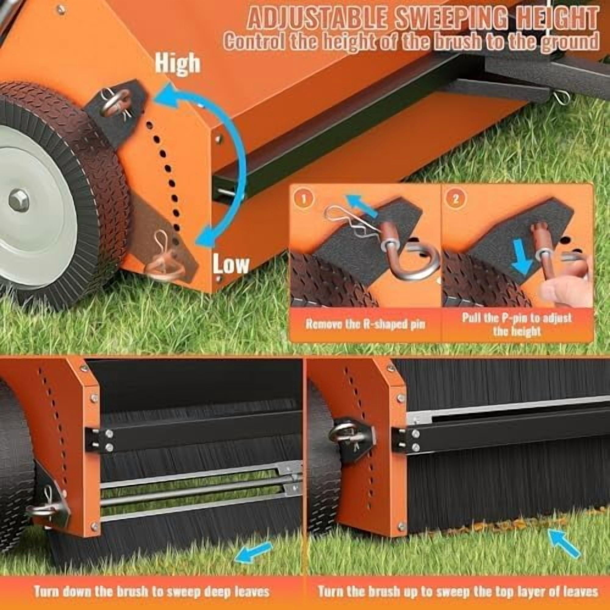 Tow Behind Lawn Sweeper 50 Inch,with 25 cu.ft. Large Capacity Leaf Collector,Lawn Sweeper with Adjustable Sweeping Height, for Yard,Farm