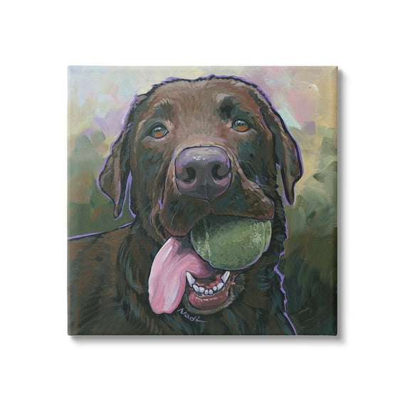 Stupell Industries Dog Playing Ball Portrait Animals & Insects Painting Gallery Wrapped Canvas Art Print Wall Art, 17 x 17