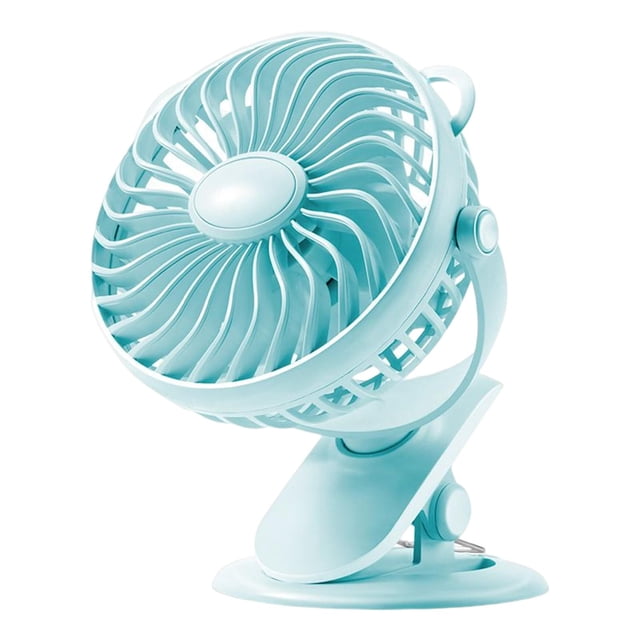 Mini ventilador USB, clip en 3 velocidades 360 degree portátil con batería recargable personal 1200 mAh para escritorio Cochecito Oficina de camping Azul claro Gloria Mini ventilador de escritorio