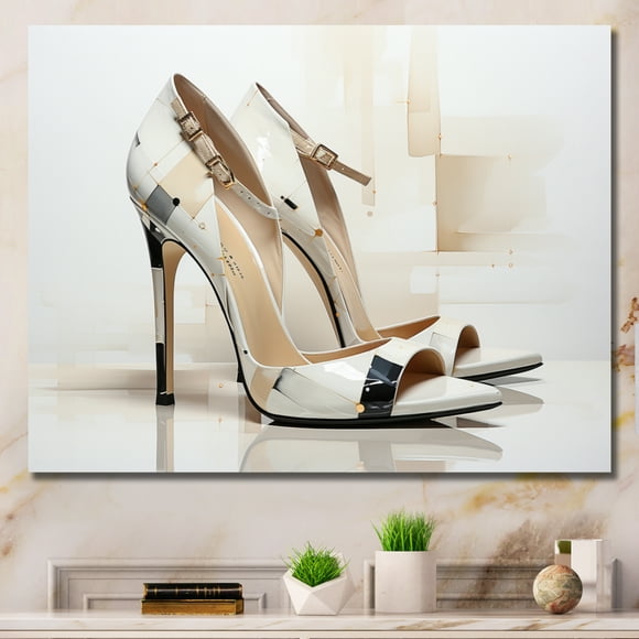 Designart Balenciaga Wall Art, Beige High Hells composition I , Balenciaga Large Wall art decor, Beige Glam Canvas wall art, 44x34 inches
