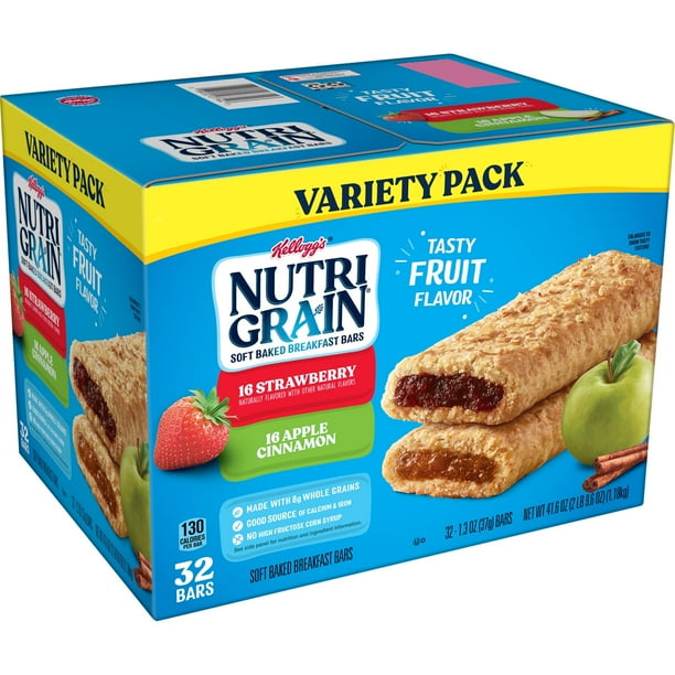 NutriGrain Soft Baked Breakfast Bars, Variety Pack, 41.6 oz, 32 Count