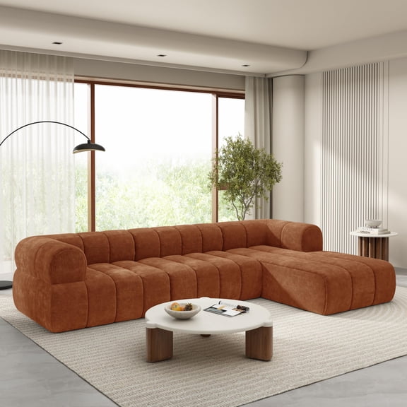 Mania 122" Modular L-Shape Sofa Couch with Chaise Lounge, Modern Sectional Sofa Set for Living Room, Boucle Fabric Upholstered Cloud Couch with Deep Seat, Orange