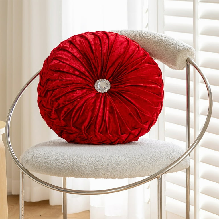 FYHALE Round Throw Pillows Pleated Ice Flower Velvet Pumpkin Round