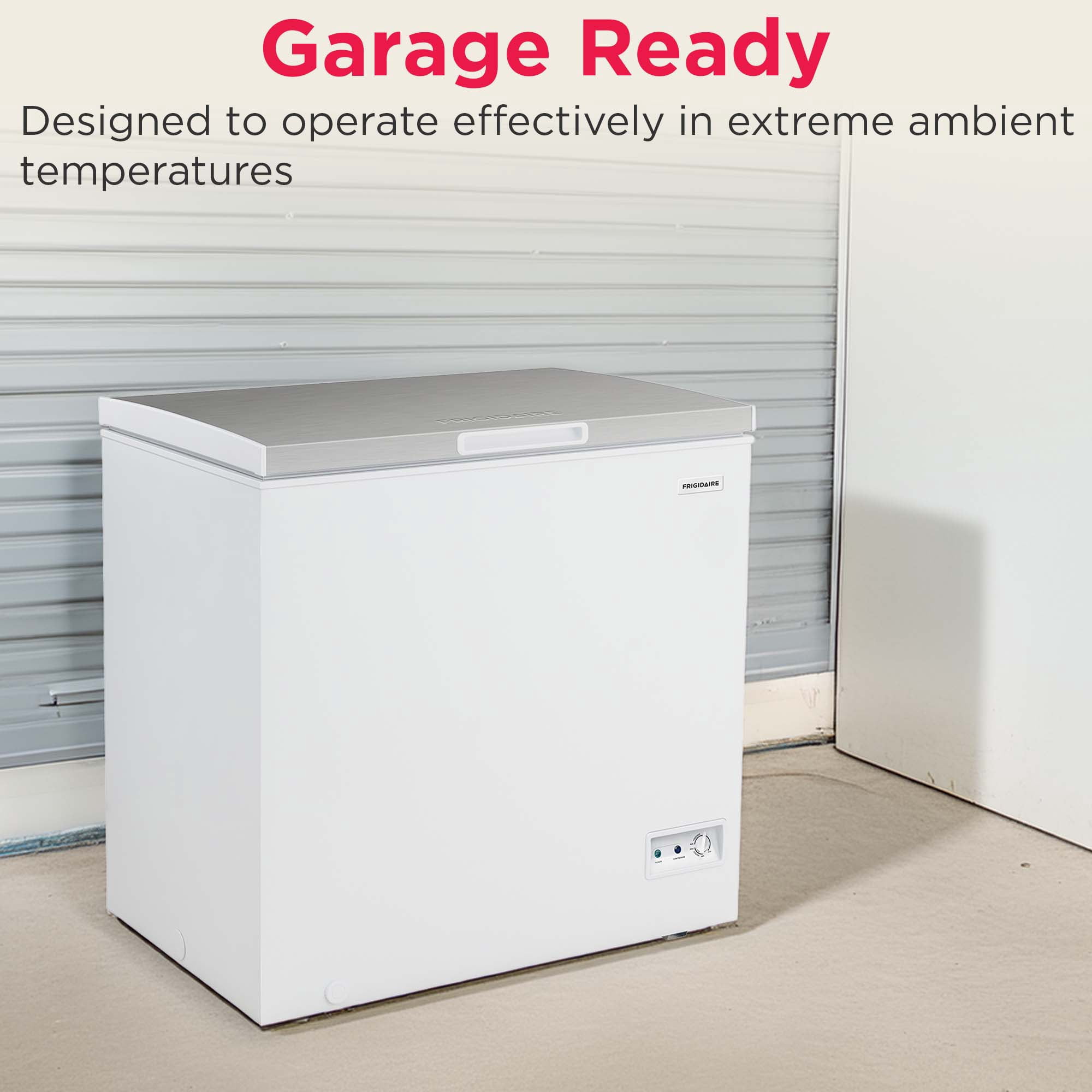 Frigidaire 7.0 Cu. ft. Garage Ready Chest Freezer, Deep Freezer with Stainless Steel Lid, White