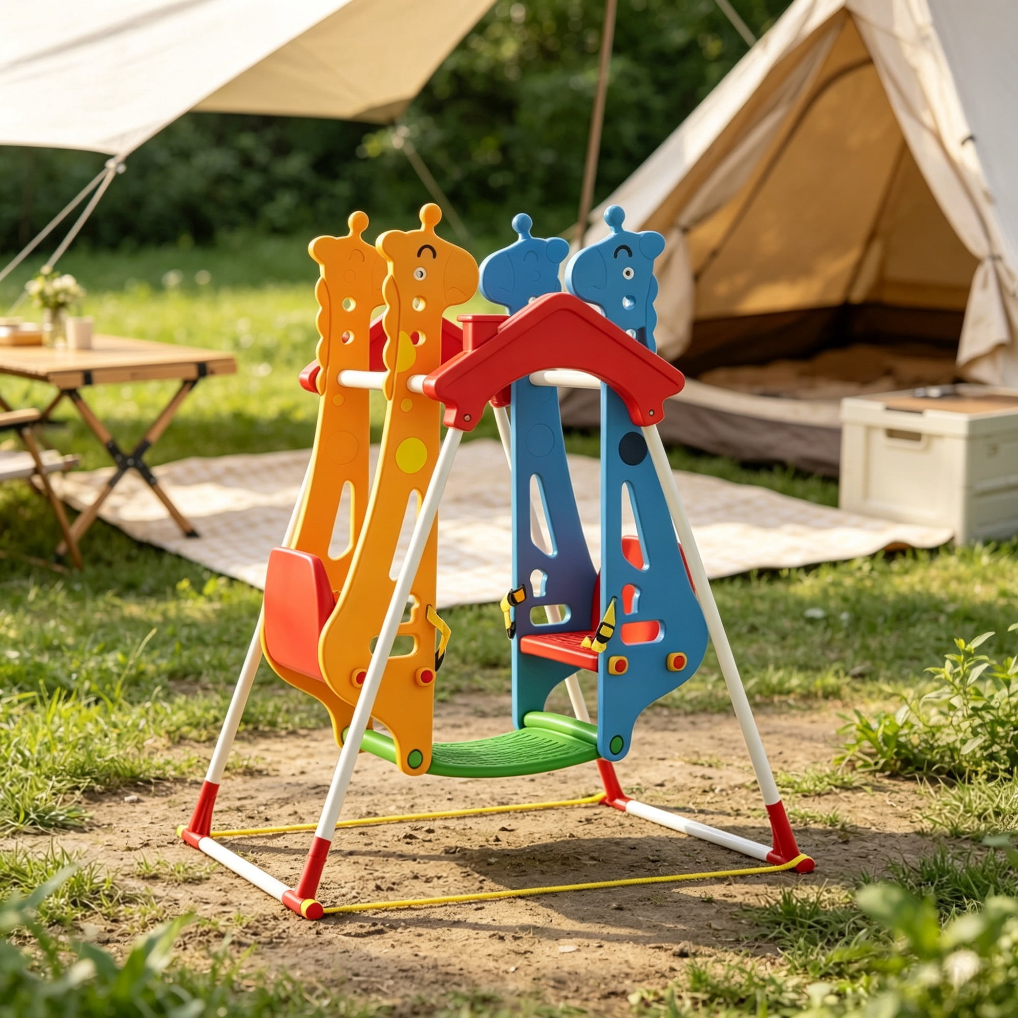 Kids Indoor Double Seats Swing, with Safety Belts, for 3-5Y Kids Vestibular Balance Training in Play Room & Living Room