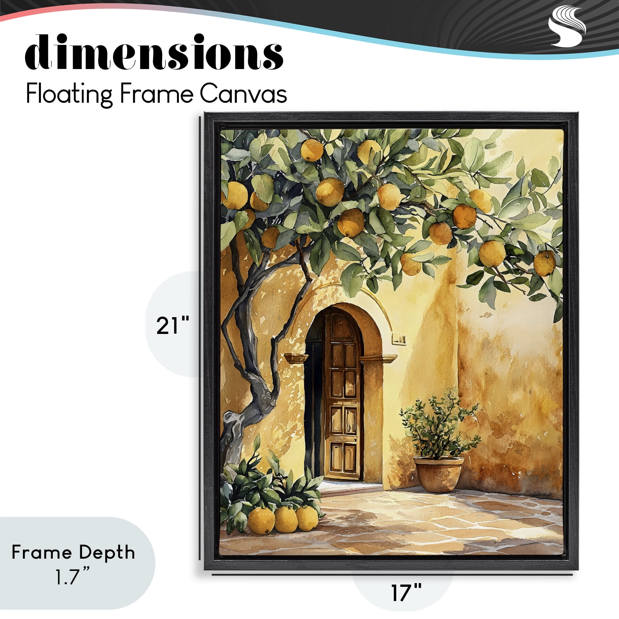 Stupell Industries Mediterranean Courtyard Lemon Tree Black Framed Floater Canvas Wall Art, design by LSR Design Studio