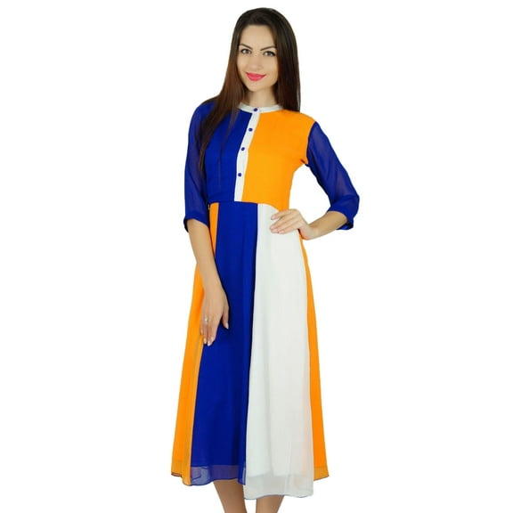 Bimba Womens Classic Mandarin Collar Shift Dress Tricolor Midi Summer Dress