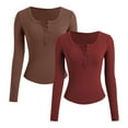 thumbnail image 1 of Timegard Womens Tops 2pc Ribbed Button Notched V Neck Blouse Fall Casual Slim Going out Tops Solid Color, 1 of 7