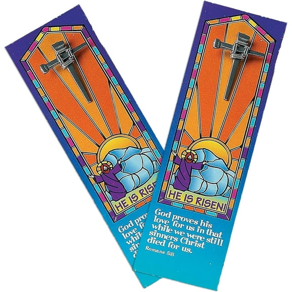 Fun Express 12 Pieces His is Risen Nail Cross Pin & Bookmarks, Easter, Church and Sunday School Supplies