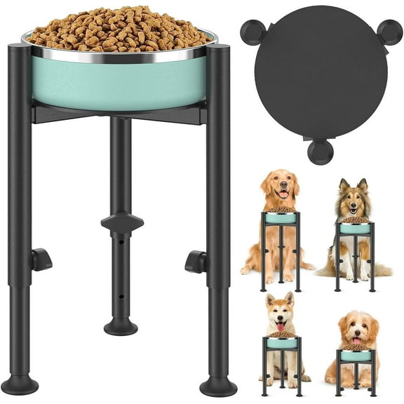 Adjustable 4 Heights 6-10" Metal Single Dog Food Bowl with Tray for Dogs, Black BOWL NOT INCLUDED