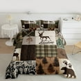 thumbnail image 2 of Manfei Hunting Moose Bear Bedding Comforter Set, Brown Green Rustic Plaid Twin Comforter Sets, Nature Adventure Theme Bedding Set, Luxury Bedroom Decor, 2pcs Reversible, 2 of 8