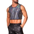 thumbnail image 4 of INSPIRE CHIC Men's Metallic Sequins Crewneck Sleeveless Cropped Festival Tank Top L Silver, 4 of 5