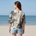 thumbnail image 2 of Women Casual Blouse Elbow Sleeve Round Neck Button-Back 95% Lyocell, 5% Linen Gray Aloha Eastern Lotus Elegance, 2 of 2