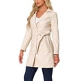 thumbnail image 4 of INSPIRE CHIC Faux Leather Coat for Women's Notched Lapel Collar Button Down Steampunk PU Outwear M Cream White, 4 of 6