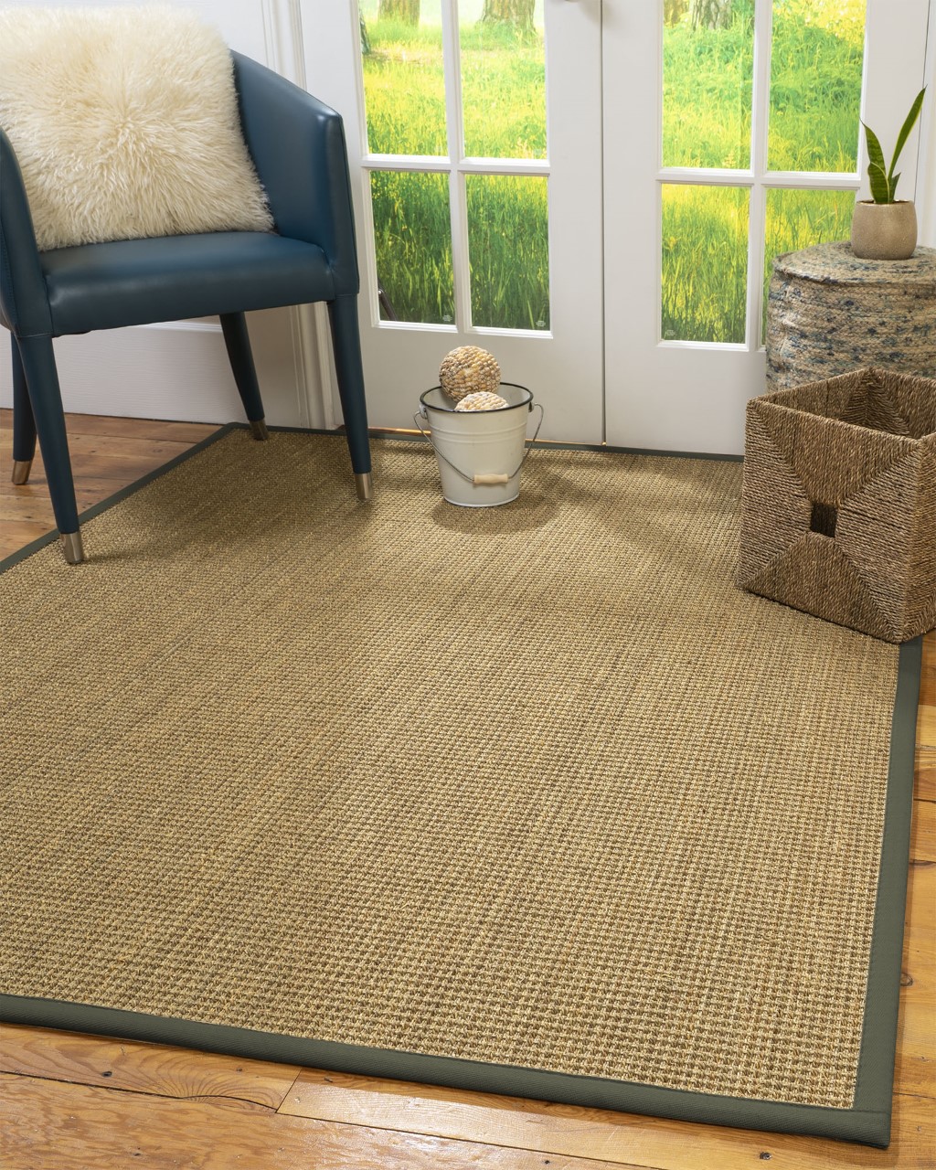 Natural Area Rugs Hamptons Custom Seagrass Rug, 6', Square Green Border