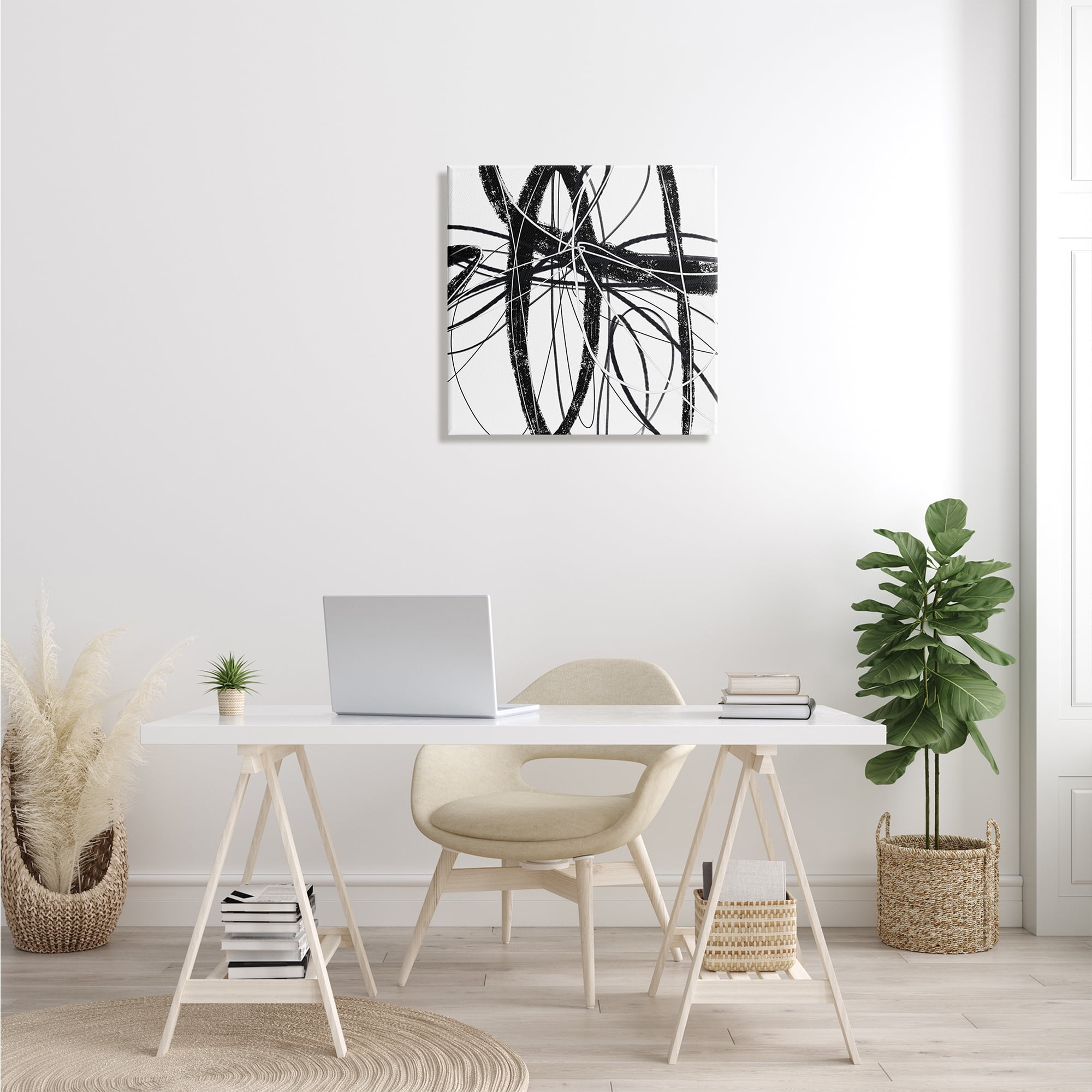 Stupell Industries Distressed Black Fluid White Lines Abstract Pattern, 24 x 24, Designed by Lisa Ridgers