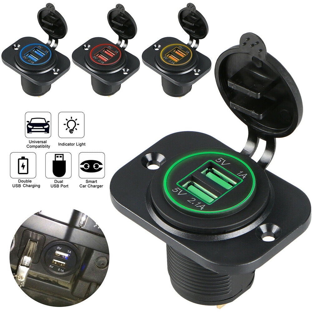 Twin USB double socket panel mount dual charger 12V or 24V input 5V 2.1A Out 