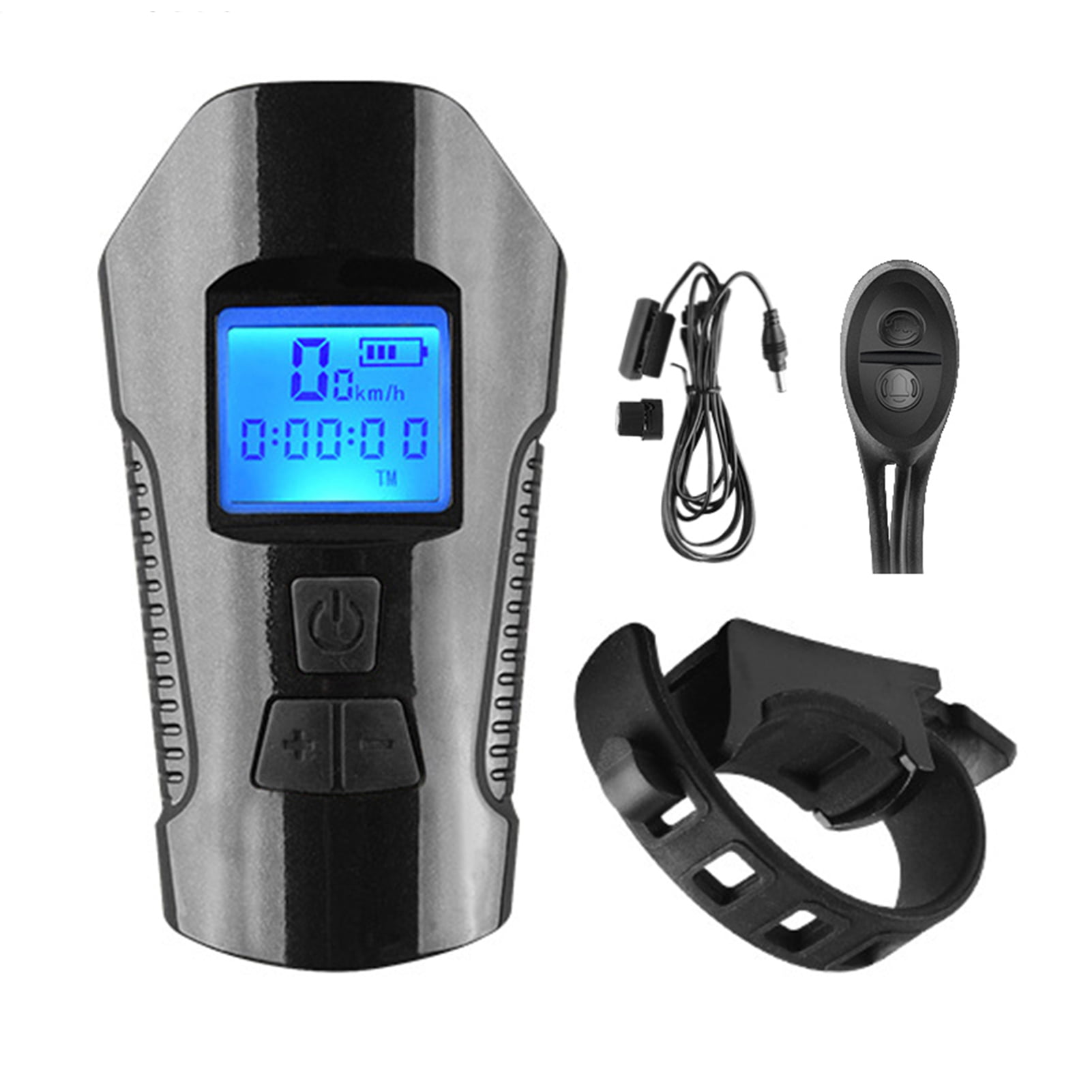 Bike Light Set USB Rechargeable Cycle Headlight Speedometer Computer w/ Horn