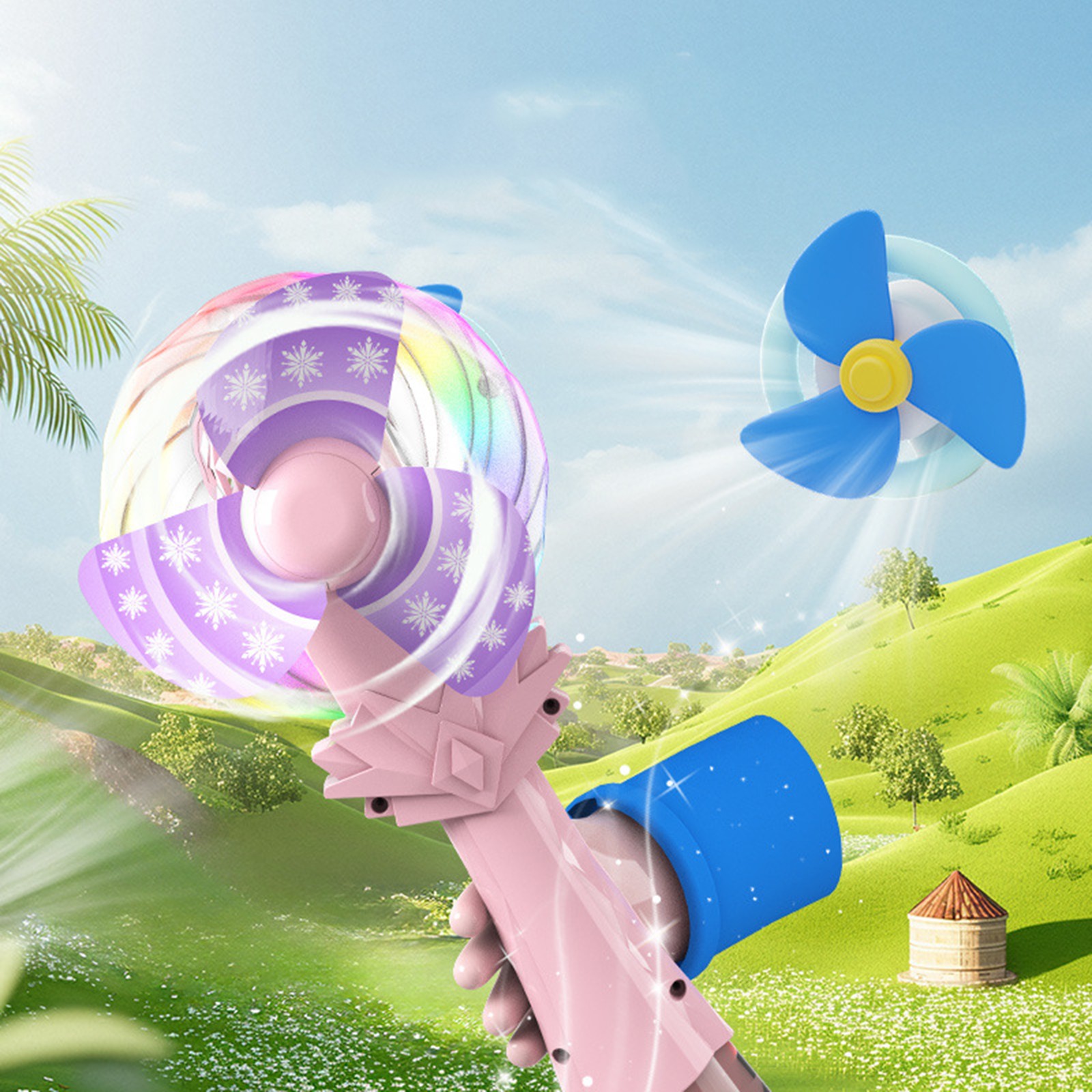 Rechargeable Bubble Wand, Electric Bubble Blower with Lollipop Spinning Fan, Full-Automatic Bubble Machine for Interactive Fun (2PCS)