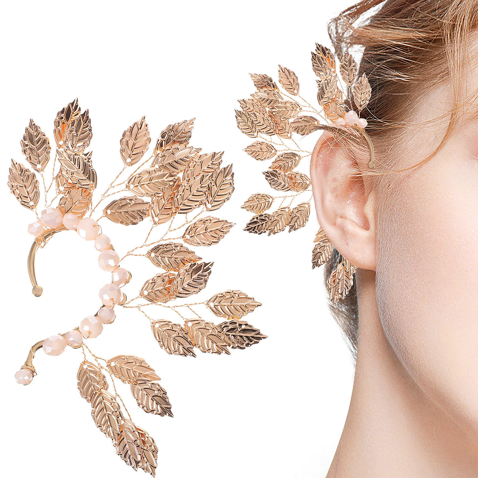 Vintage Ear Cuff Leaf Crystal Non Pierced Ear Bone Clip Left Side Wrap