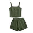 thumbnail image 6 of Costeam Womens Solid Button Front Pocket Blouse and Casual Short Two Piece Outfit Elastic Waist Shorts Side Pockets Loose Fit Lightweight Summer Casual Co Ord Set, 6 of 6