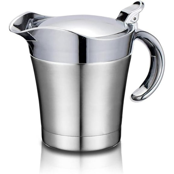 LQQBOX Stainless-Steel Double Insulated Gravy Boat - Sauce Jug with Hinged Lid, Ideal for Gravy or Cream at Thanksgiving, Gravy Pitcher - 14 oz/400 ml