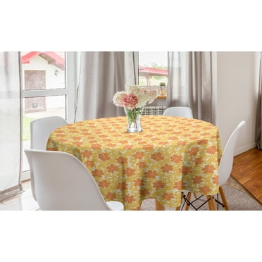 Spring Round Tablecloth, Flower Petals Blossoming Bouquets Corsage Retro Pastel Flourish Motif, Circle Table Cloth Cover for Dining Room Kitchen Decor, 60", Dark Peach Earth Yellow, by Ambesonne
