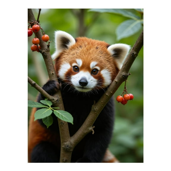 Diamond Art Kits for Adults - Red Panda Tree Branch Berries Cute 5d Diamond Painting for Adults, Diamond Art for Adults Beginners, Frameless Diamond Painting Kits for Adults for Home Wall Decor