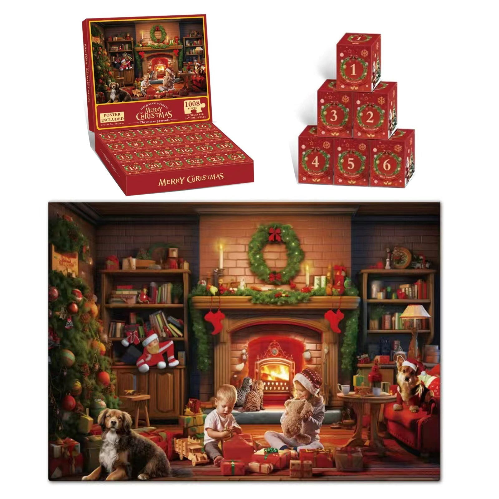 Chmadoxn Christmas Decorations, Christmas Ornaments, Christmas Gifts 24 Panel Edition Countdown Christmas Puzzle 1008 Pcs Adult Educational Toy Gift Paper puzzle
