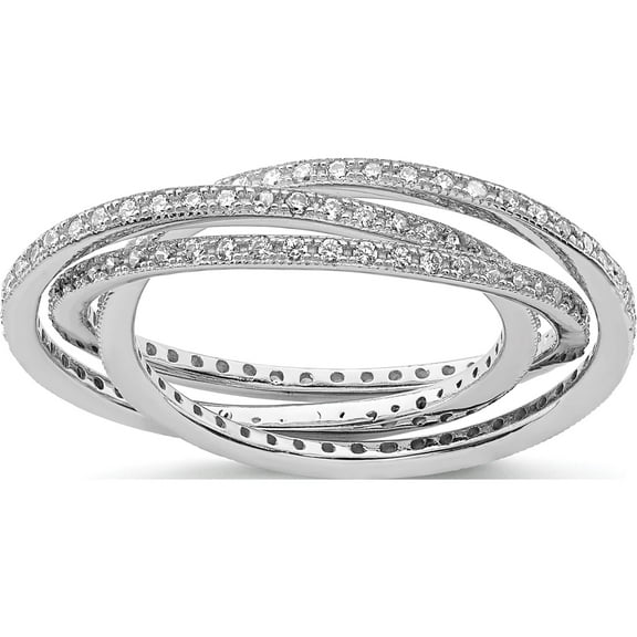 Sterling Silver Rhodium-Plated Three 1.5mm Interlocking Cz Rings (Size 8) Made In Thailand qr7121-8