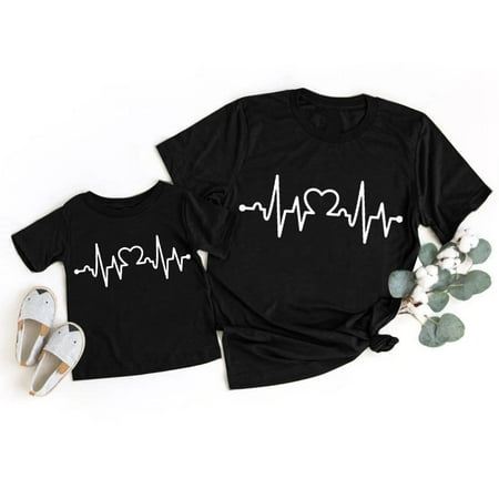 

ERTUTUYI Women Summer Casual Solid Color O Neck Funny Print Parent Child Shirt Short Sleeve Mommy And Me T Shirt Top Black 100
