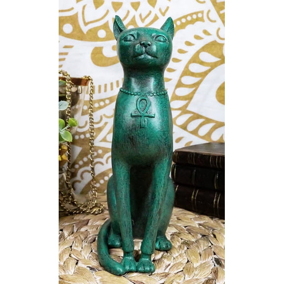 Ebros Egyptian Sitting Cat Bastet Statue in Aged Bronze Patina Resin 8.5" Tall